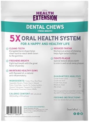 Health Extension Probiotic Dental Bones for Dogs, 14 Small Bones, Cleans Teeth, Healthy Gums, Freshens Breath, Training or Reward, 6 oz Bag (Pack of 1)