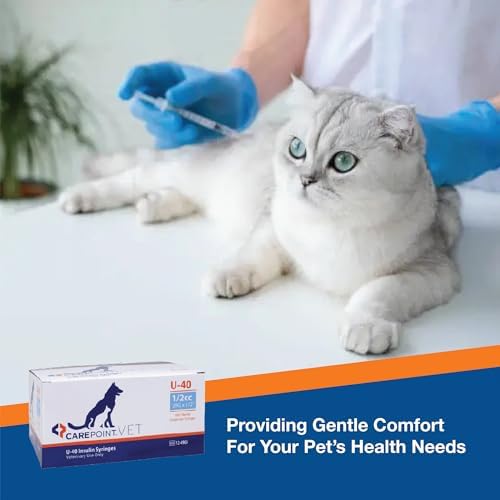 Carepoint Vet U-40 Pet Insulin Syringes, 29G x 1/2" 1/2cc, Comfortable Injection, Bold Permanent Markings for Accurate Dosage, Disposable, Box of 100