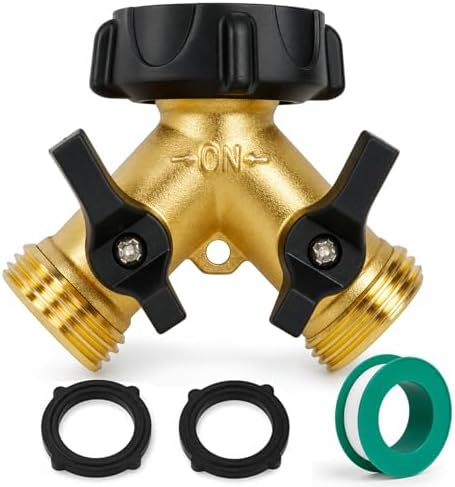 Hourleey Brass Garden Hose Splitter 2 Way, 3/4 Inch Hose Connector Tap Splitter, Hose Y Splitter