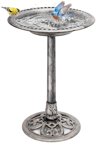 VIVOHOME Bird Bath for Outside, Polyresin Pedestal Birdbath, Green | Weather-Resistant, 20-Inch Bowl, 28-Inch Height, for Outdoor/Garden, Bird-Friendly, Easy to Clean