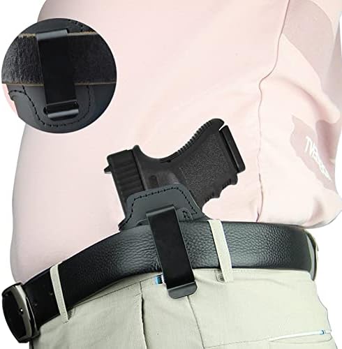 IWB Leather Holster for Inside Waistband Concealed Carry Fits:S&W M&P Shield-Glock19 26 29 30 32 43-Beretta Px4-RUGER EC9s-SIG-HK-Taurus-XDS or Similar Sized Handguns
