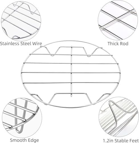 8 Inch Cooking Rack Round 304 Stainless Steel Cooling Racks Baking and Cooling Steaming Rack w Stand Cookware for Air Fryer Pressure Cooker Canning 2Pcs