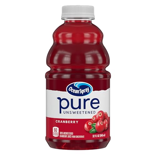 Ocean Spray® Pure Unsweetened Cranberry, 100% Cranberry Juice From Concentrate, 32 Fl Oz Bottle (Pack of 8)