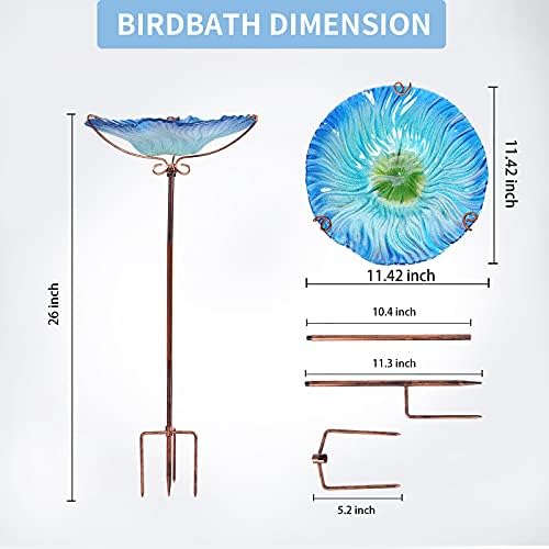 MUMTOP Glass Bird Bath for Outside, Blue Bird Feeder Birdbaths for Oudoors