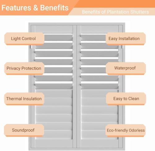 Plantation Shutters for Interior Windows with Front Tilt Faux Wood | Custom Made for Interior/Inside Window of Bathroom, Kitchen, Livingroom, Bedroom