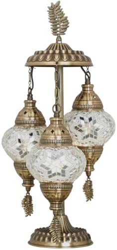 DEMMEX 3-Globe Turkish Moroccan Table Lamp, Tiffany Mosaic Glass Bedside Night Light, Handmade Colorful Mosaic Glass Globes & Antique Brass Finish Base, 21" H, Multicolor