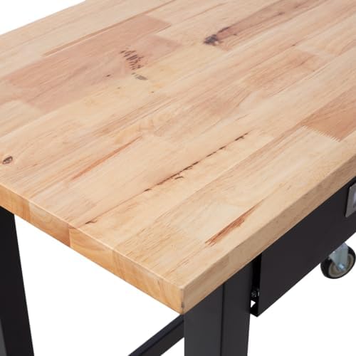 Work Bench, Workbench with Drawer Storage, Heavy Duty Bamboo Wood Work Table with Wheels for Garage Home Office (48 Inch)