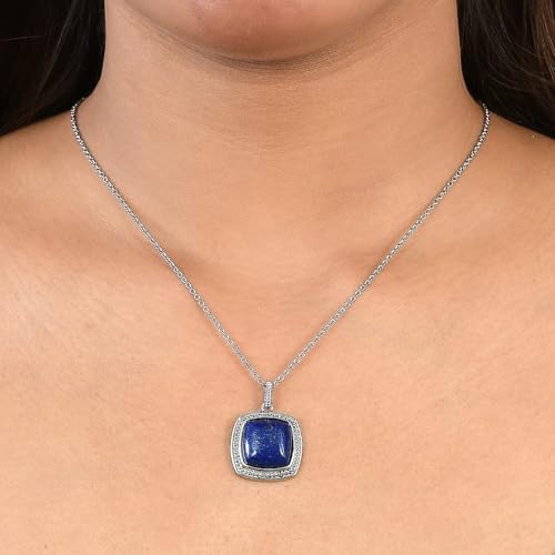 Lapis Lazuli 10.60 ctw Pendant Necklace in Stainless Steel 20 Inches