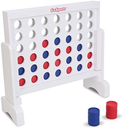 GoSports Premium 4 in a Row Game - Choose Between Classic White or Dark Stain - 1 Foot Width – with Connect Coins, Portable Case and Rules