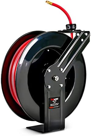 ReelWorks Air Hose Reel Retractable 3/8" Inch x 80' Foot Max 300PSI Longest Ever Hybrid Polymer Hose Industrial Steel Construction