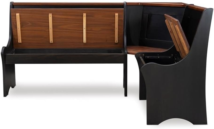 Linon Jackie Solid Wood 3 Piece Conversation Indoor Kitchen Corner Breakfast Dining Nook Set in Black