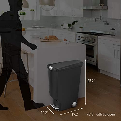 simplehuman 40 Liter / 10.6 Gallon Slim Kitchen Step Trash Can With Secure Slide Lock, Black Plastic