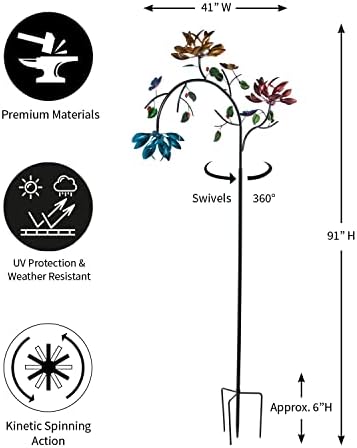 Evergreen Garden Beautiful Summer Multi Colored Flowers Wind Spinner | 91 inches Tall x 41 Inches Wide | Fade and Weather Resistant | Metal Stake