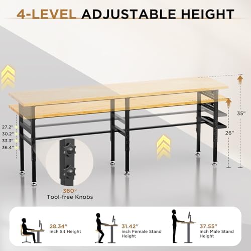 60 Inch Heavy Duty Workbench with Storage Cabinet, Wooden Top, 2000 lbs Capacity, Garage Work Table with Pegboard, Power Outlet, Leveling Feet, Black