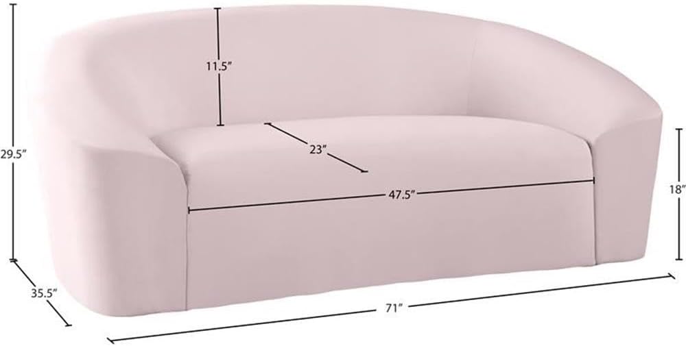 Meridian Furniture 610Black-L Riley Collection Modern | Contemporary Velvet Upholstered Loveseat with Rounded Contemporary Design, Black