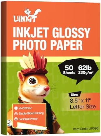 Uinkit 11 x 17 Thick Photo Paper Glossy 11x17 60Sheets 62lb Inkjet Heavyweight 230gsm Gallery show Brochure Pictures Funeral Bulletin Obituary