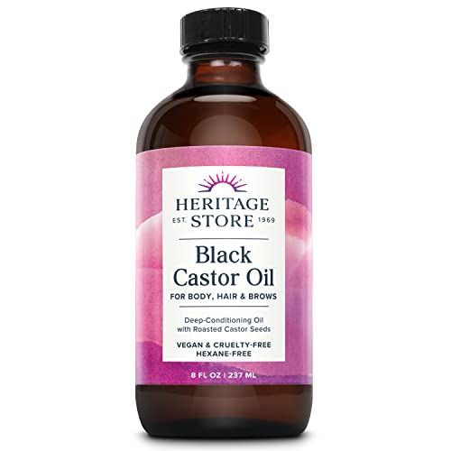 HERITAGE STORE Black Castor Oil, 8 fl oz | Deeply Nourishes Hair, Skin, Lashes & Brows - Traditionally Roasted - Hexane Free, Vegan