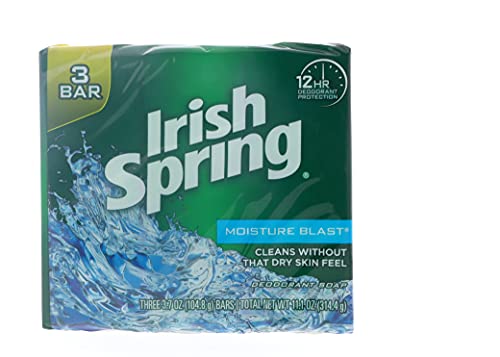 Irish Spring Deodorant Soap, Moisture Blast, 3.7 Ounce (Pack of 3)