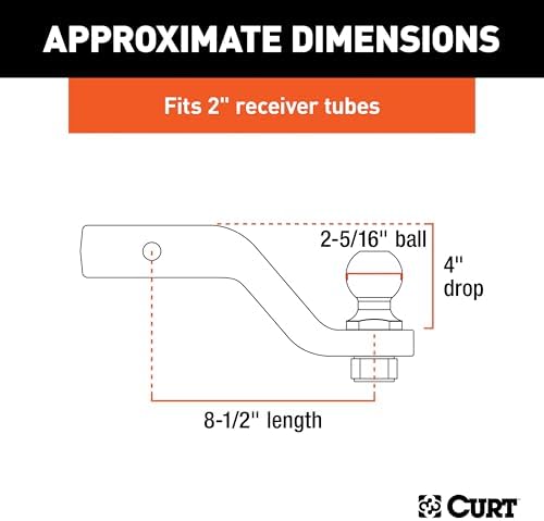 CURT 45332 Trailer Hitch Ball Mount with 2-5/16-Inch Trailer Ball & Hitch Pin, Fits 2-Inch Receiver, 15,000 lbs. GTW, 4-Inch Drop