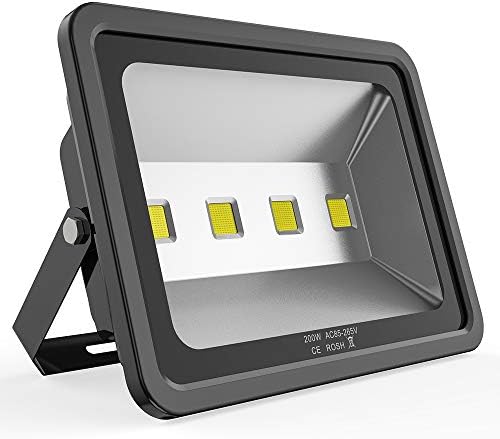 200W LED Flood Lights Outdoor, 110-285V, 20000LM Super Bright Security Light Fixture, IP66 Waterproof 6000K Daylight White，Landscape Commercial Industrial Lighting Fixtures
