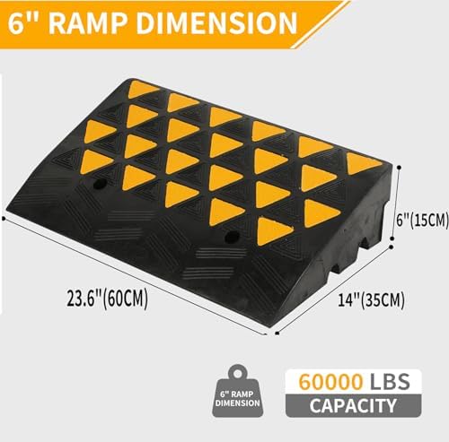 BESEA 6 Inch High Rubber Curb Ramp 23.6" Long, Heavy Duty Driveway Ramp