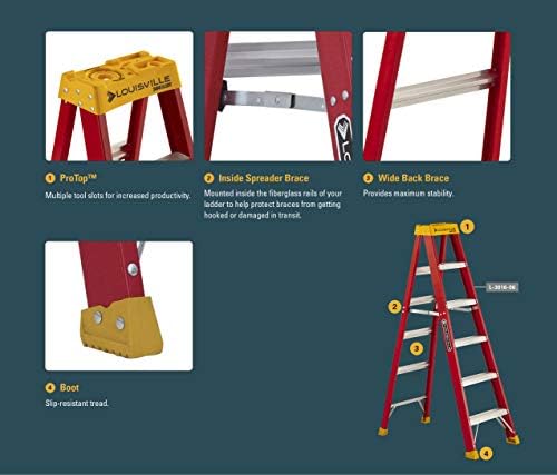 Louisville Ladder 4-Foot Fiberglass Step Ladder, 300-Pound Load Capacity, Type IA, L-3016-04