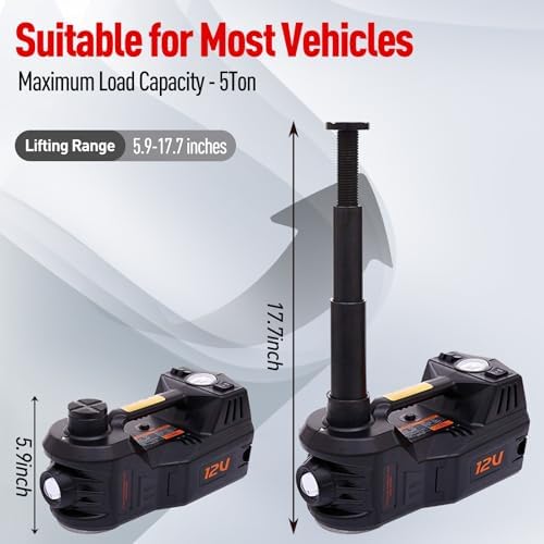Trihelper Electric Car Jack 5 Ton 12V Floor Jack Hydraulic Jack Stand Car Lift Jack with Integrated Tire Pump for SUV Truck Sedan Vehicle Roadside