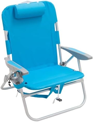 Rio Beach 2-Pack Wide Big Boy 4-Position Backpack Beach Chair with Pillow, Arms, and Storage Pouch, Lightweight Outdoor Portable Camping Chair with Carry Straps, Supports up to 300 lbs., Blue/Red