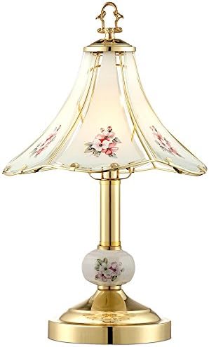Flower Petal 16" Small Table Lamp Gold Touch Polished Brass On-Off Glass | Etched Floral Traditional Vintage Metal Bedroom House Bedside Nightstand