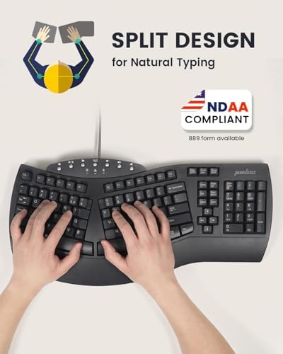 Perixx PERIBOARD-512B Wired Ergonomic Keyboard - Split Keyboard, Wrist Rest, Natural Typing - Wired USB Connectivity - US English - Black