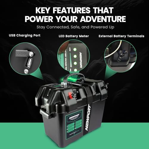 Newport Trolling Motor Smart Battery Box Power Center with USB and DC Ports, Medium