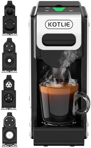 KOTLIE 4-in-1 Espresso Capsule Coffee Machine, Single Serve Coffee Maker for K*cup/Nes/DG/Ground Coffee, 19Bar, 1L,ST-550(silver)
