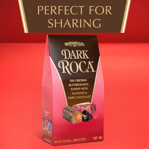Brown & Haley Roca Chocolate Caramel Buttercrunch Toffee - 5 oz | Caramel Buttercrunch Toffee with Almonds & Sea Salt - Individually Wrapped - Gluten Free, Kosher - Gifts and Sharing