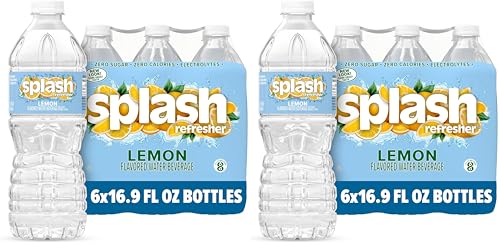 SPLASH REFRESHER Flavored Water Bottles, Lemon - 6 Pack | Refreshing Flavored Bottled Water with Electrolytes - Zero Sugar & Zero Calories - 16.9 Fl Oz