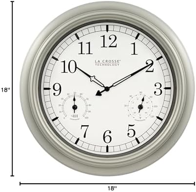 La Crosse Technology WT-3181PL-Q Quartz Time Analog Indoor/Outdoor Wall Clock, 18"