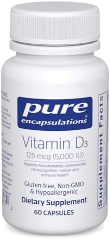 Pure Encapsulations Vitamin D3 125 mcg (5,000 IU) - Supplement to Support Bone, Joint, Breast, Heart, Colon, and Immune Health* - with Vitamin D - 120 Capsules | Supplement to Support Bone, Joint, Breast, Heart, Colon, and Immune Health*, with Vitamin D