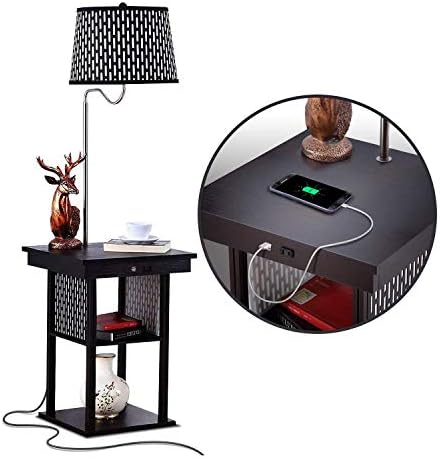 Brightech Madison Side Table with Lamp Combo with LED Bulb, Desk Lamp with USB Port, Bedside Reading Light, Modern End Table with Floor Lamp for Bedroom, Living Room, Office - Havana Brown