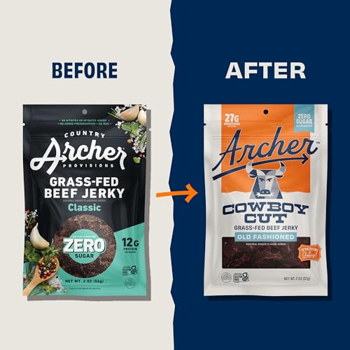 Archer Jerky Cowboy Cut Beef Jerky, Old Fashioned, Zero Sugar- 2 Oz, 6 Pack