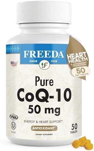 FREEDA CoQ10 50mg Vegan Coenzyme Q10 Supplement - 50 Count | Vegan Coq10 Supplement with 50mg Pure Ubiquinone to Support Cardiovascular Wellness