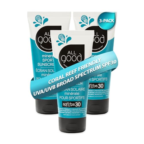 All Good Sunscreen - Sport Mineral Sunscreen Lotion, Reef Friendly, SPF 30+ for Face & Body, Water & Sweat Resistant (3 oz)
