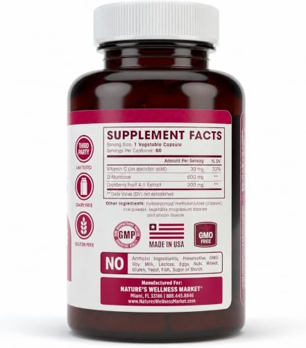 D MANNOSE with Cranberry Extract & Vitamin C - Urinary Tract UT Cleanse & Bladder Health - Protects Against Urinary Tract Infections UTI - Natural