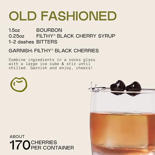 Filthy Amarena Black Cherries, Premium Cocktail Garnish - 45 Oz Tin, 1 Pack | All Natural Ingredients, Wild Italian Amarena Black Cherry for Whiskey Cocktails - Non-GMO, Gluten Free, Vegan