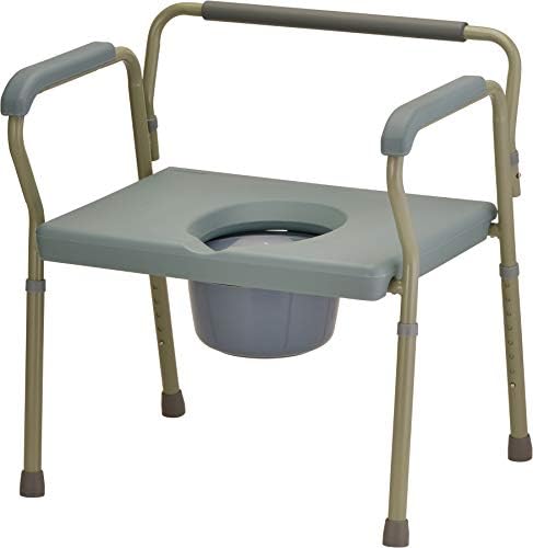 NOVA Heavy Duty Bedside Commode, Extra Wide Seat, 500 lb. Weight Capacity, Seat Height Adjustable, Stand Alone or Over Toilet Bariatric Commode, Grey