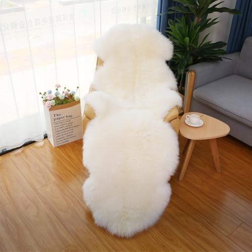 Real Sheepskin Rug Fluffy Sheepskin Throw Genuine Sheepskin Rug Sheepskin Seat Covers for Chairs Recliner Sofa (2.3x6.5ft) (Color : Ivory)