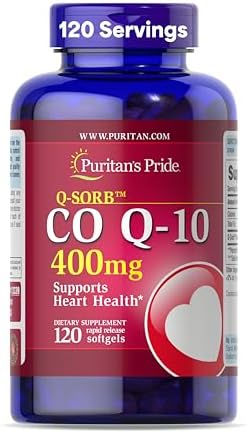 Puritan's Pride Coenzyme CoQ10 400mg, 120 Day Supply | Dietary Supplement for Heart Health, Blood Pressure, Oral Gum Health, and Healthy Aging Support