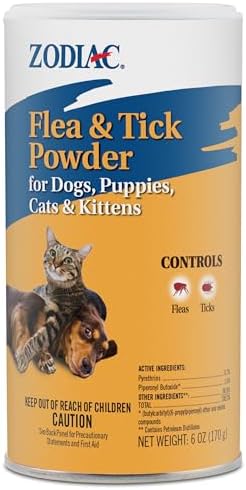 Zodiac Flea & Tick Powder for Dogs, Puppies, Cats & Kittens beige Small | Flea powder for dogs and cats 12 weeks or older; apply weekly for continued flea killer and tick control