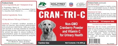 Dogzymes Cran Tri C Urinary Tract Support, Vitamin C Blend, 1418mg per Teaspoon (1 Pound)
