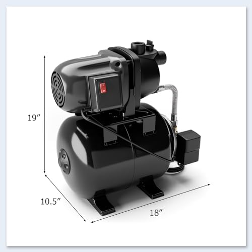 Happygrill 1.6 HP Shallow Well Pump with Pressure Tank (Black) | 1000 GPH 164 FT Garden Jet Pump Irrigation Sprinkler System Water Transfer Pump