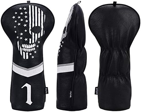 Skull Golf Head Covers Black Synthetic Leather Skeleton Golf Headcovers Set
