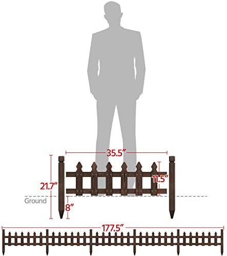 Topeakmart 177.5in Picket Fence for Garden, Wooden Fence Panels,Dark Brown